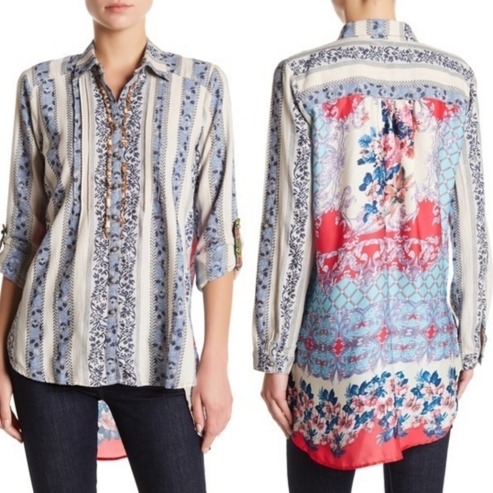 Aratta Santa Clarita floral shirt striped ruffled